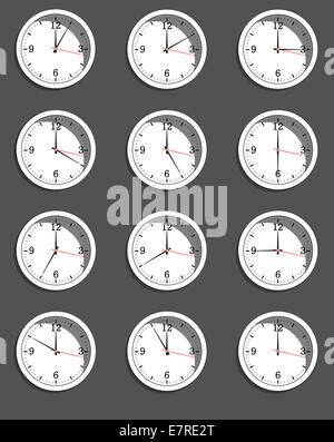 clocks showing different time. Vector Stock Photo