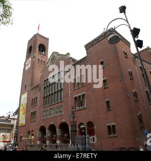 Beurs van Berlage (1896-1903) building on Damrak in centre of Amsterdam. Formerly a  commodity exchange. (vertical stitch) Stock Photo
