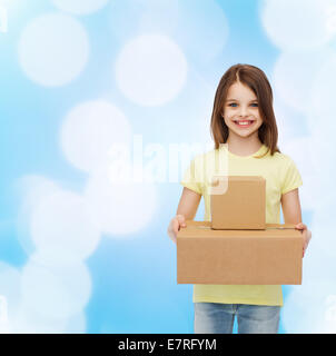 smiling little girl in white blank t-shirt Stock Photo