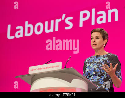 MANCHESTER, UK. 23rd September, 2014. Mary Creagh, Shadow Secretary of State for Transport, addresses the auditorium on day three of the Labour Party's Annual Conference taking place at Manchester Central Convention Complex Credit:  Russell Hart/Alamy Live News. Stock Photo