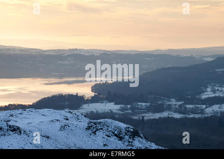 Windermere from Loughrigg fell at sunrise, Lake District, Cumbria, UK Stock Photo
