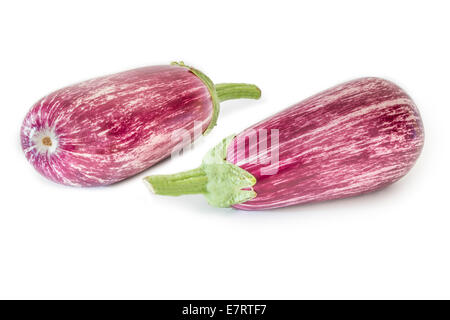 Two violet Aubergines isolated on white background Stock Photo