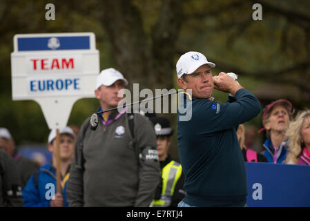 Gleneagles, Auchterarder, Perthshire, Scotland. 23rd Sep, 2014. The Ryder Cup. Lee Westwood (EUR) on the 11th Tee during his practice round. Credit:  Action Plus Sports/Alamy Live News Stock Photo