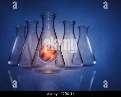 Two-cell embryo in laboratory flask on blue background , detailed illustration Stock Photo