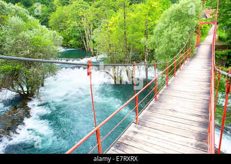 Suspension bridge over the river. Martin Brod, Bosnia and Herzegovina Stock Photo