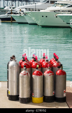 Miami Beach Florida,South Pointe Park,Point,Marina,oxygen tanks,scuba diving,pressurized,FL140201027 Stock Photo