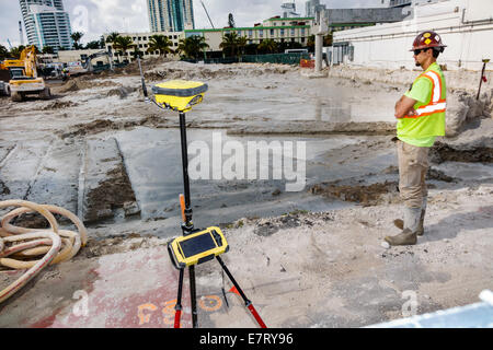 Miami Beach Florida,South Pointe SoFi,Point,construction site,surveyor's equipment,leveling instrument,dumpy level,digital,computerized,laser,foundati Stock Photo
