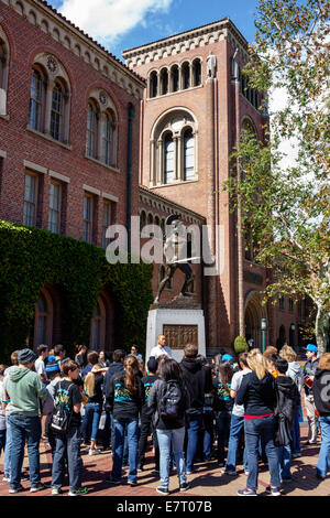 Los Angeles California,USC,University of Southern California,college,campus,higher education,Hahn Central Plaza,Bovard Administration building,tower,e Stock Photo
