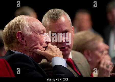 MANCHESTER, UK. 23rd September, 2014. Former Labour Leader Neil Kinnock (left) attends on day three of the Labour Party's Annual Conference taking place at Manchester Central Convention Complex Credit:  Russell Hart/Alamy Live News. Stock Photo