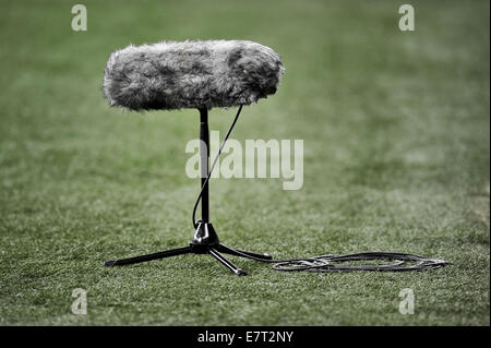 Detail with a professional boom microphone with windsock Stock Photo