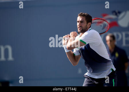 Marin Cilic (CRO) in quarterfinal action vs. Tomas Berdych (CZE) at the 2014 US Open Tennis Championships. © Paul J. Sutton/PCN Stock Photo