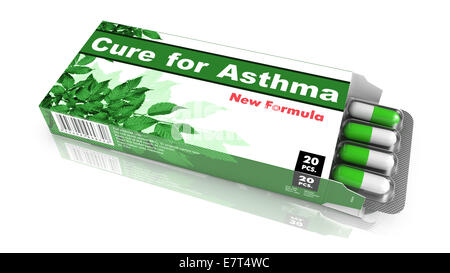 Cure for Asthma - Green Open Blister Pack Tablets Isolated on White. Stock Photo