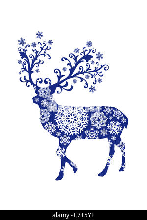 Blue Christmas deer with snowflake pattern Stock Photo