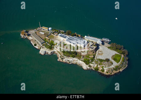 Alcatraz Island, former maximum high-security federal prison, San Francisco Bay, San Francisco, California, USA - aerial Stock Photo