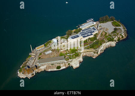 Alcatraz Island, former maximum high-security federal prison, San Francisco Bay, San Francisco, California, USA - aerial Stock Photo