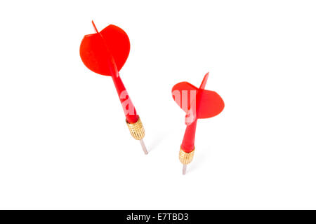 Plastic, red dart arrows, isolated on white background. Stock Photo