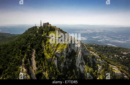 Aerial view, Mare de Deu del Mont Monastery, Monastery of Mother of God of the Mountain, Beuda, Catalonia, Spain Stock Photo