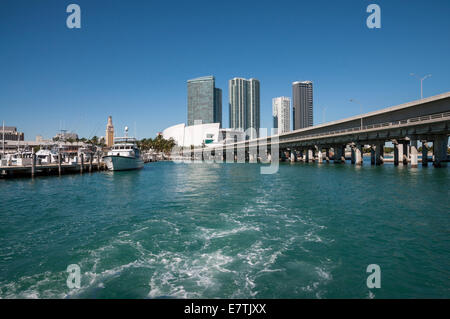 Miami downtown scyscrapers view from a boat. Florida, USA Stock Photo