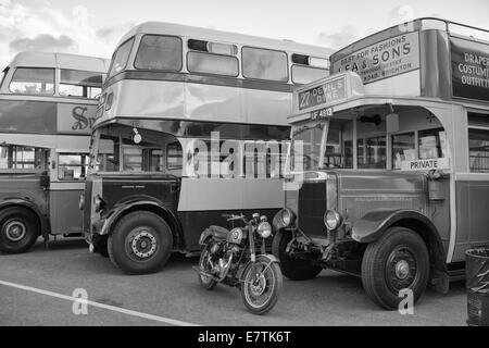 Black and white photo of old London buses Stock Photo