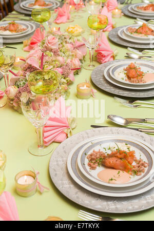 Smoked salmon appetizer served on a festive christmas dinner table Stock Photo