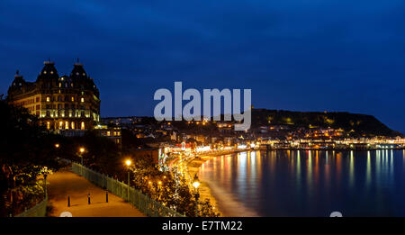 SCARBOROUGH, ENGLAND - SEPTEMBER 13: View of Scarborough beach, harbour and seafront at night. 13TH September 2014. Stock Photo