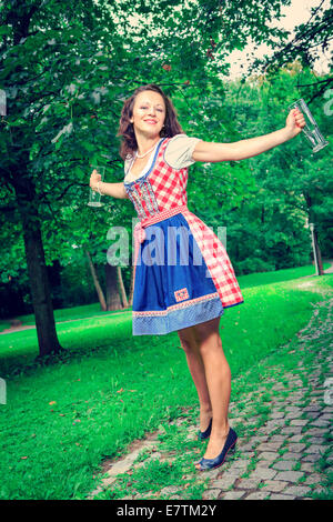 portrait of young bavarian girl in the traditional bavarian costume Stock Photo