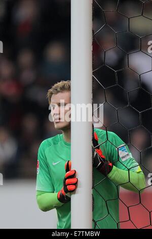 Frankfurt Main, Germany. 23rd Sep, 2014. Mainz's goalkeeper Loris Karius in action during the Bundesliga soccer match between Eintracht Frankfurt and 1. FSV Mainz 05 at Commerzbank Arena in Frankfurt Main, Germany, 23 September 2014. Photo: Fredrik von Erichsen/dpa/Alamy Live News Stock Photo