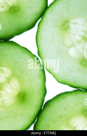 Cucumber (Cucumis sativus) slices. Stock Photo
