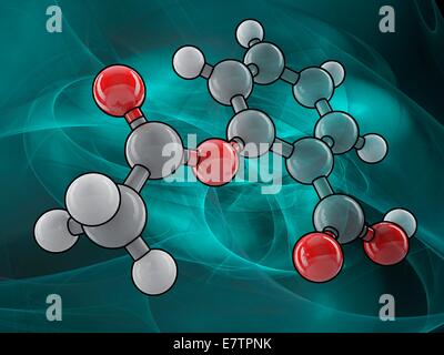 Aspirin molecular model, computer artwork. Stock Photo