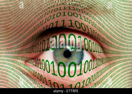MODEL RELEASED. Eye and binary code, composite image. Stock Photo