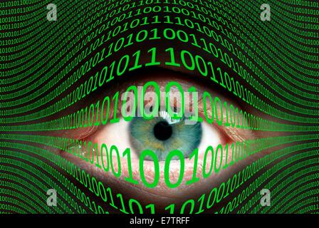MODEL RELEASED. Eye and binary code, composite image. Stock Photo