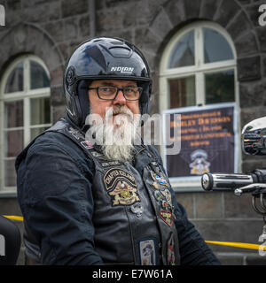 Portrait of Senior man, member of the Harley Davidson's motorcycle club, Reykjavik, Iceland Stock Photo