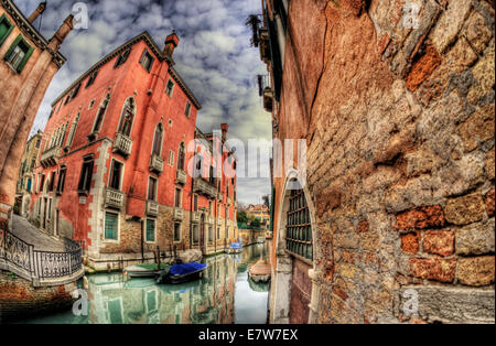 The canal scene, Venice. A High-dynamic-range, (HDR), image. Stock Photo