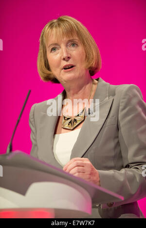 MANCHESTER, UK. 24th September, 2014. Harriet Harman, Deputy Leader of Labour, Shadow Deputy Prime Minister of the United Kingdom, addresses the auditorium on day four of the Labour Party's Annual Conference taking place at Manchester Central Convention Complex Credit:  Russell Hart/Alamy Live News. Stock Photo