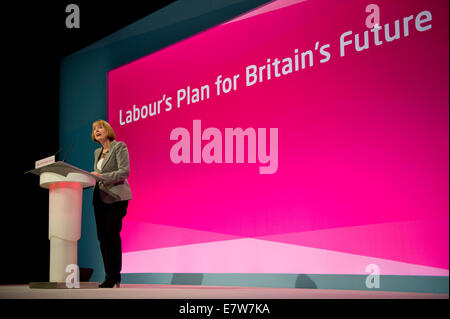 MANCHESTER, UK. 24th September, 2014. Harriet Harman, Deputy Leader of Labour, Shadow Deputy Prime Minister of the United Kingdom, addresses the auditorium on day four of the Labour Party's Annual Conference taking place at Manchester Central Convention Complex Credit:  Russell Hart/Alamy Live News. Stock Photo