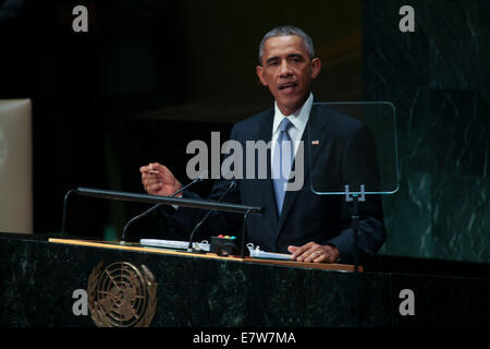 New York, NY, USA. 24th Sep, 2014. United States President Barack Obama addresses the United Nations 69th General Assembly at UN Headquarters in New York, New York on Wednesday, September 24, 2014. Credit: Allan Tannenbaum/Pool via CNP - ATTENTION! NO WIRE SERVICE - Credit:  dpa picture alliance/Alamy Live News