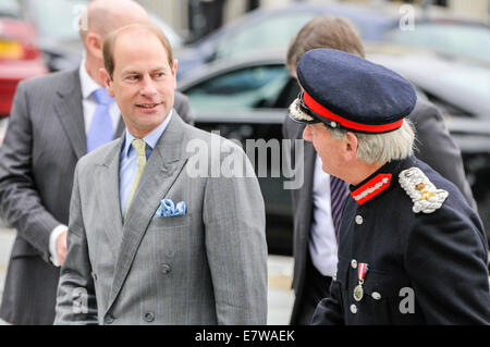 Downpatrick, Northern Ireland. 23/09/2014 - Prince Edward is welcomed to Downpatrick by the Lord Lieutenant for County Down Stock Photo