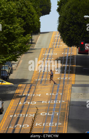 Cable car tracks on Powell Street, San Francisco, California, USA Stock Photo