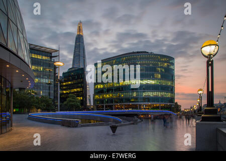 Twilight over the Shard and More London Development on the South Bank, London England, UK Stock Photo