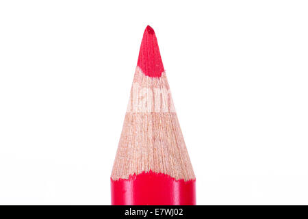 Close up of single red drawing pencil, isolated on white background. Stock Photo