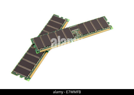 Two computer ram memory cards, isolated on white background. Stock Photo