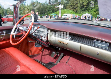 cadillac car cars interior softtop soft top tops convertible inside convertibles fifties 1954 classic american big steering whee Stock Photo