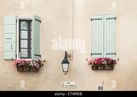 Facade with windows, Nyons, Drôme, Rhône-Alpes, Provence, France Stock Photo