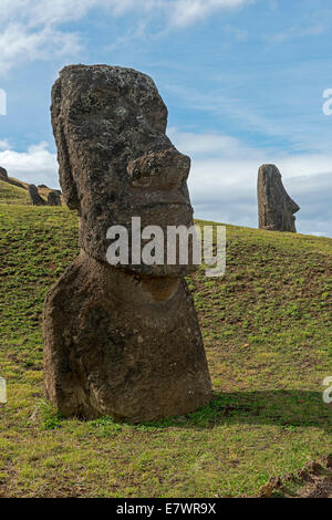 Group of Moai statues, Rano Raraku, Easter Island, Chile Stock Photo