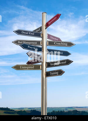 Coaching Going in the right direction, Signpost concept. Stock Photo