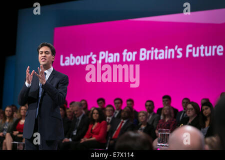 Labour Party Conference Day Three , Tuesday Labour leader Ed Miliband delivers his speech Stock Photo