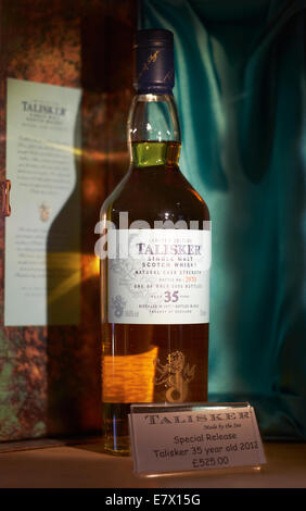 A close up of a Vintage bottle bottle of 35 Year old Talisker Whiskey, Limited Edition, Isle of Skye distillery. Stock Photo