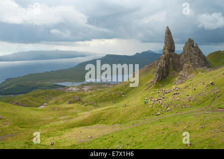 Looking over the Quiraing, Storr and the Sound of Raasay on the Isle of Skye, Scottish Highlands, Scotland. Stock Photo