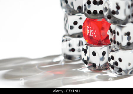 Red Dice Standing out from the crowd, Risk Management concept. Stock Photo