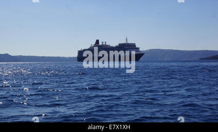 Cruise liner in Santorini harbour, Greece. Stock Photo